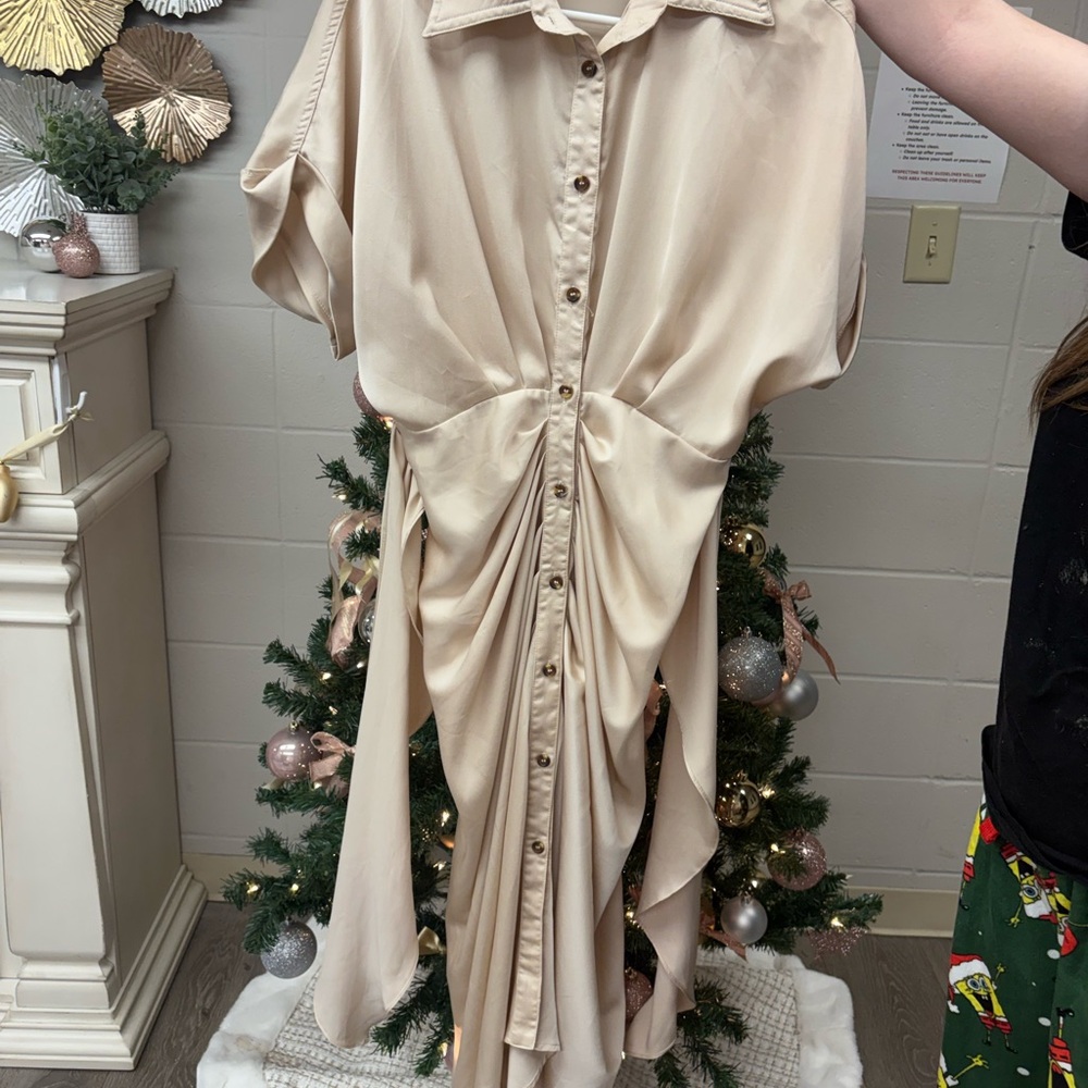 Chic Asymmetrical Cream Dress